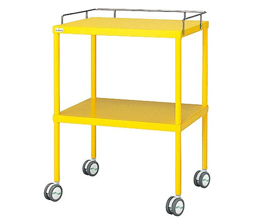 カラフル回診車 手摺付 イエロー 616×450×842mm