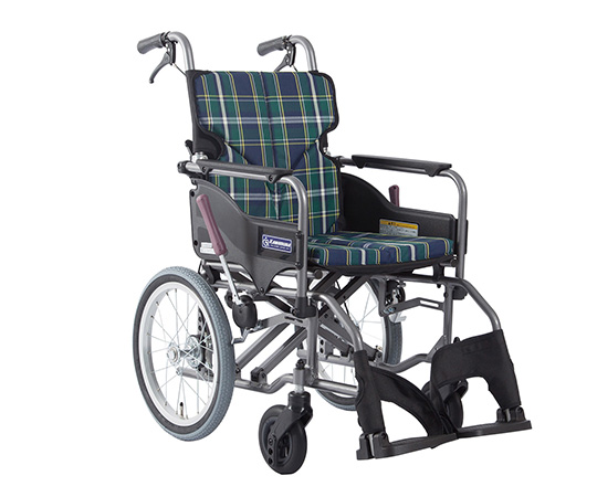 車いす（アルミ製・背折れ式） 緑チェック 535×960×915mm KMD-A16-40-M A9