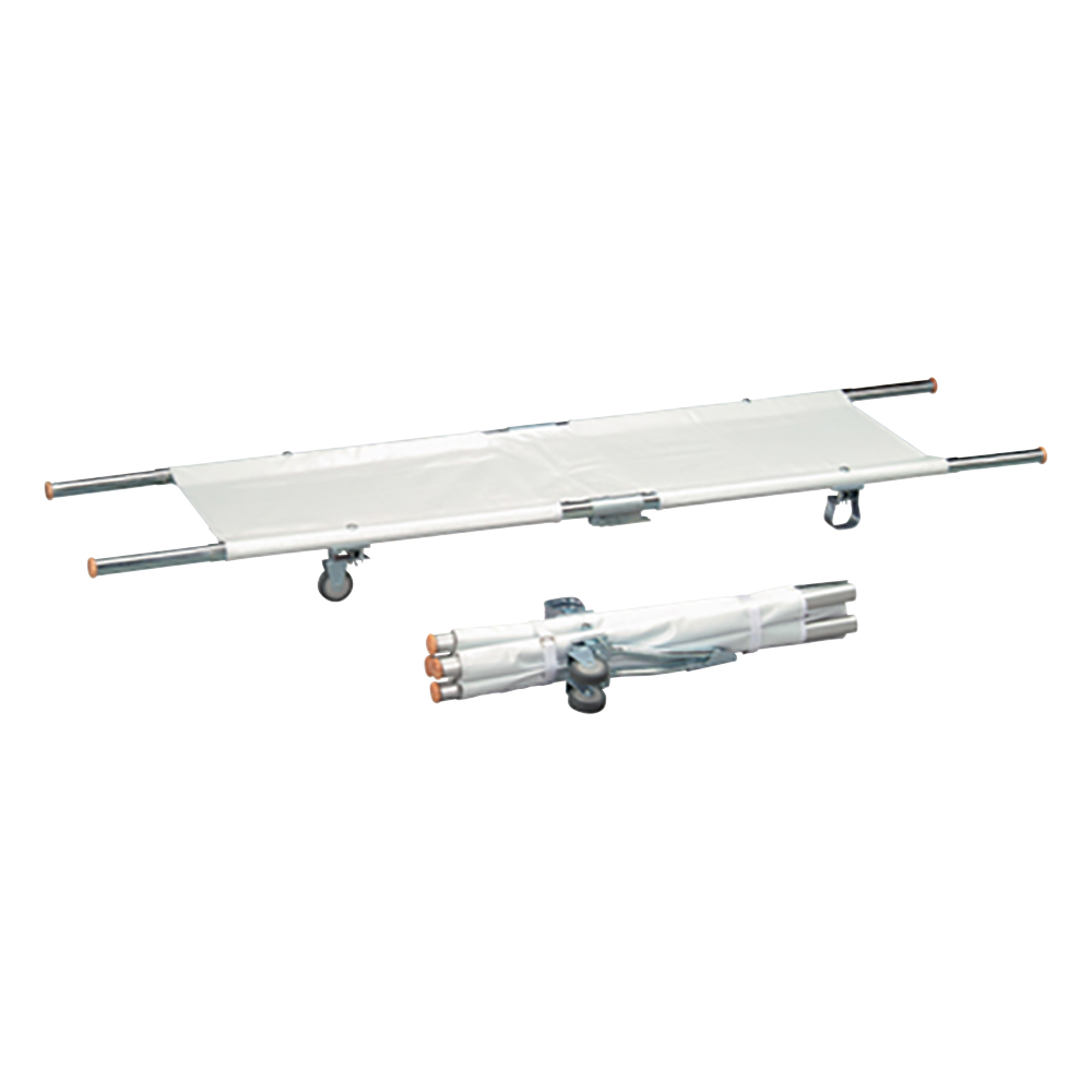 担架 四つ折り・取手伸縮型・キャスター付き スチール 9.4kg MT-15