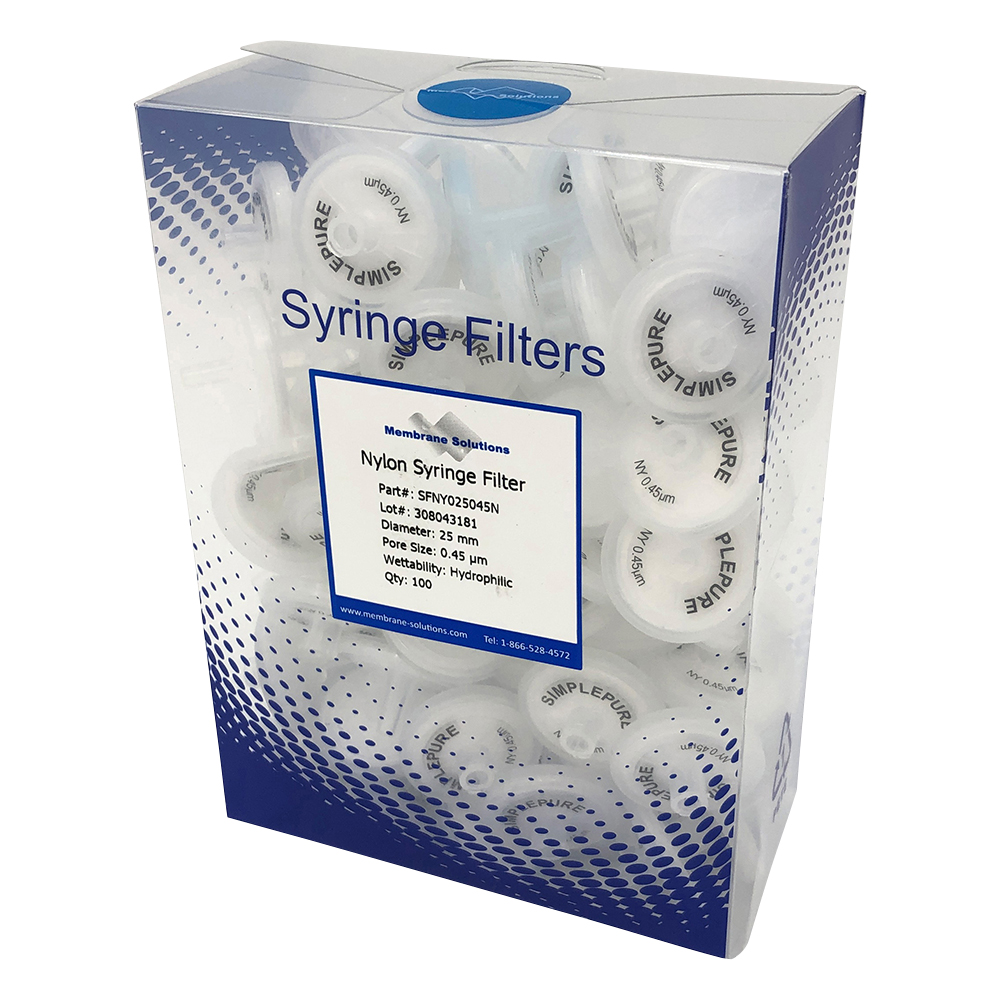 シリンジフィルター（親水性）ナイロン φ25mm／φ0.45μm 1箱（100個入） NY025045