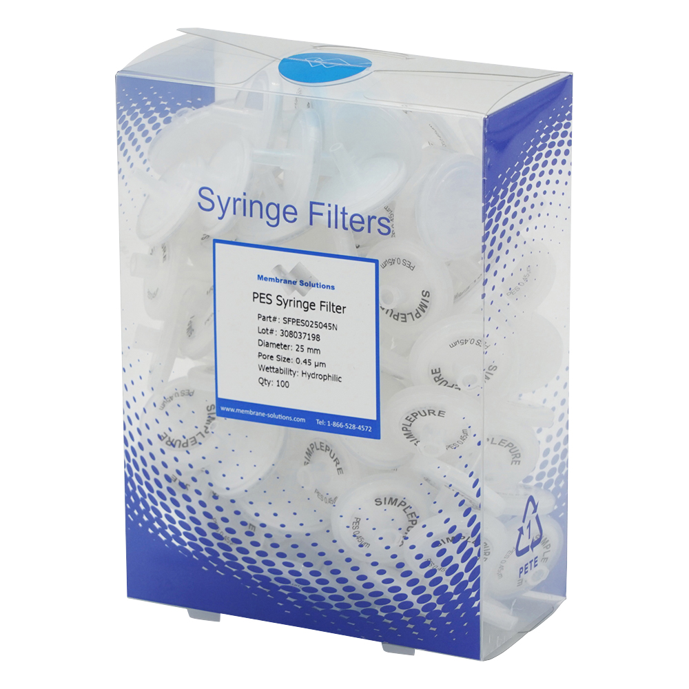 シリンジフィルター（親水性）PES φ25mm／φ0.45μm 1箱（100個入） PES025045