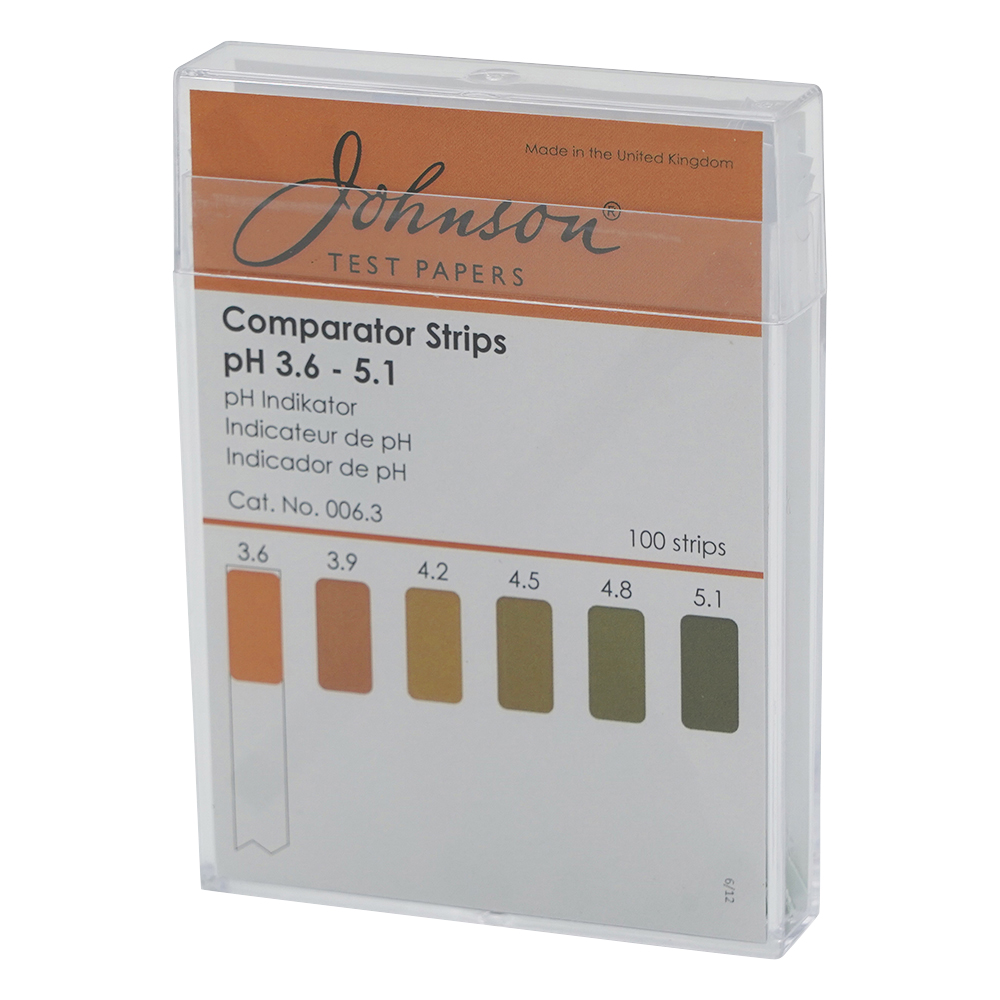 pH試験紙 PP（ポリプロピレン）スティックタイプ pH3.6～5.1 1箱（100枚入） 006.3
