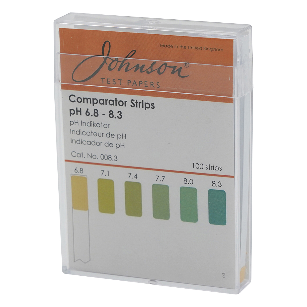 pH試験紙 PP（ポリプロピレン）スティックタイプ pH6.8～8.3 1箱（100枚入） 008.3
