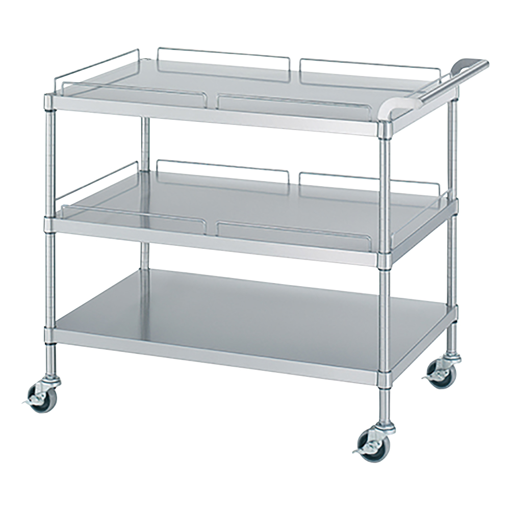 ステンレスワゴン（SUS430） 900×600×800mm（棚3段・天板/中棚ガード付き） M21-9060-U75