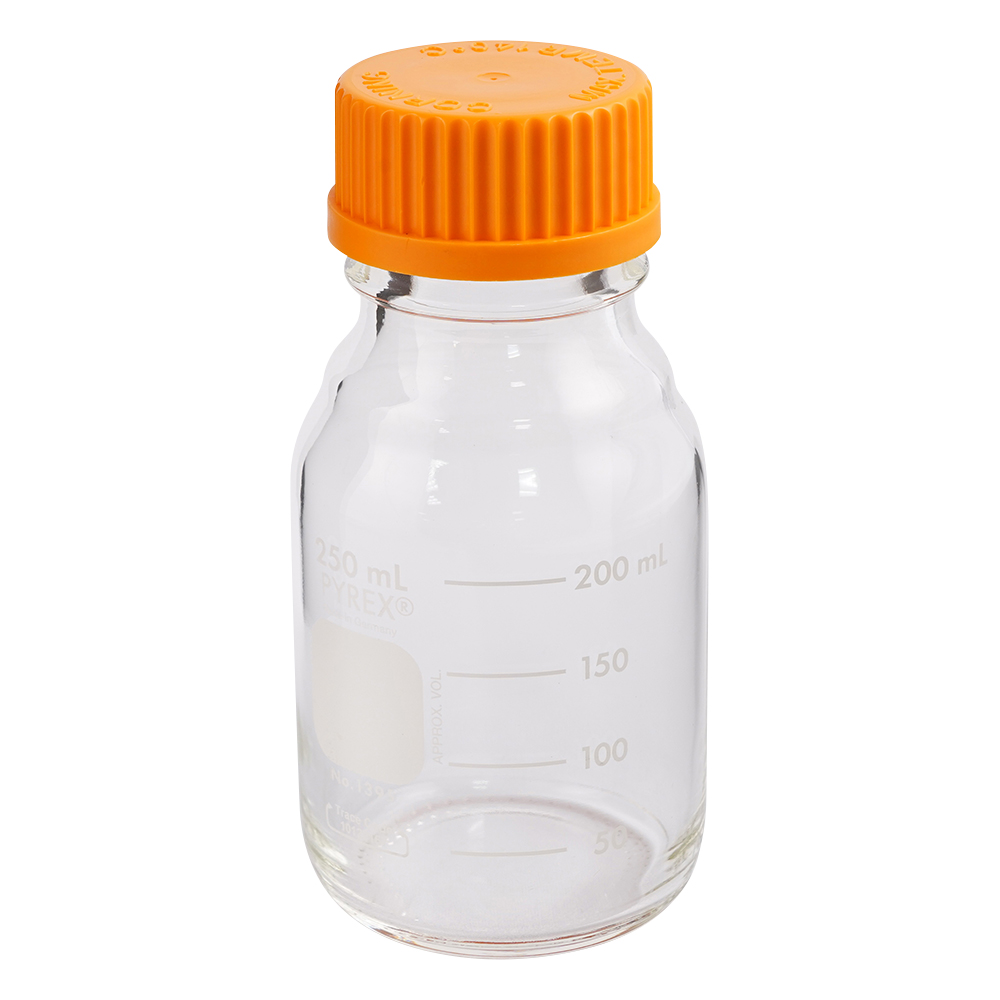 メディウム瓶（PYREX（R）オレンジキャップ付き） 透明 250mL 1395-250