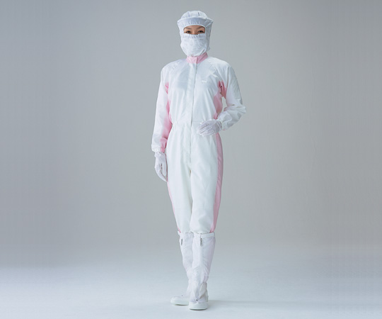 クリーンルーム用ツナギ服 ホワイト×ピンク L FC132B-14 L
