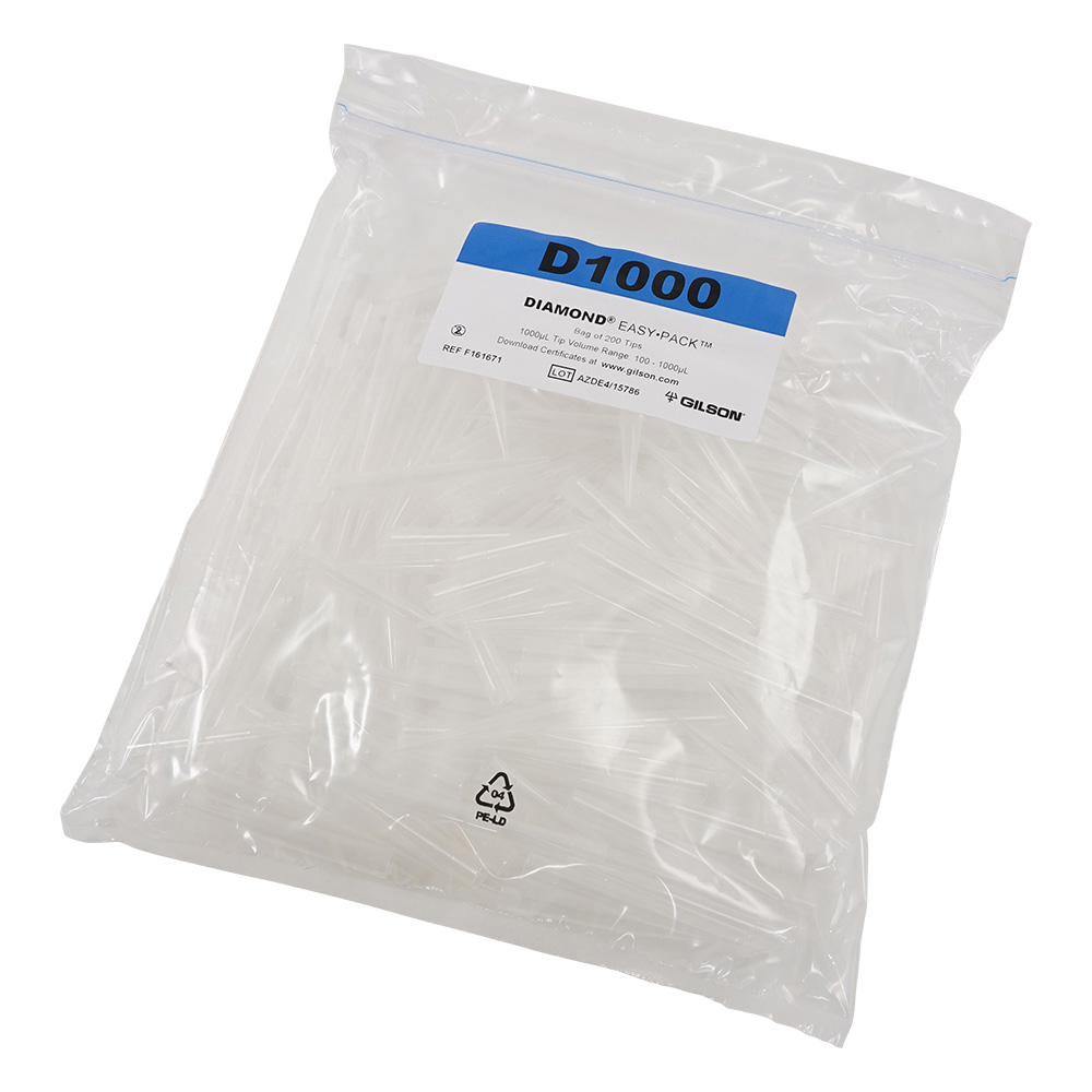 ダイアモンドチップ D1000 EasyPack 未滅菌 100～1000uL 200本×5袋入 F161671