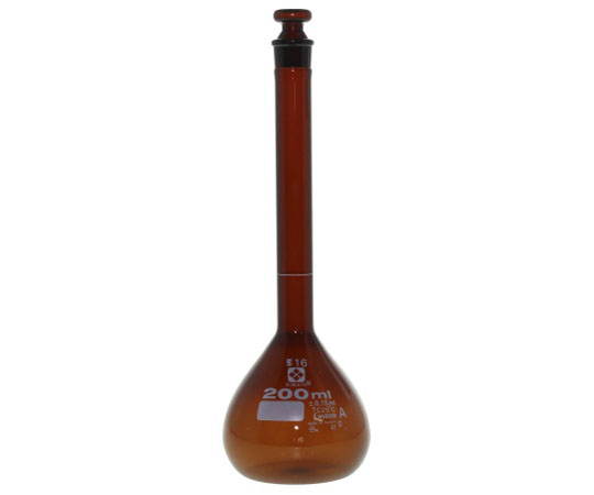 メスフラスコ　茶　200mL　カスタムA　JCSS校正付