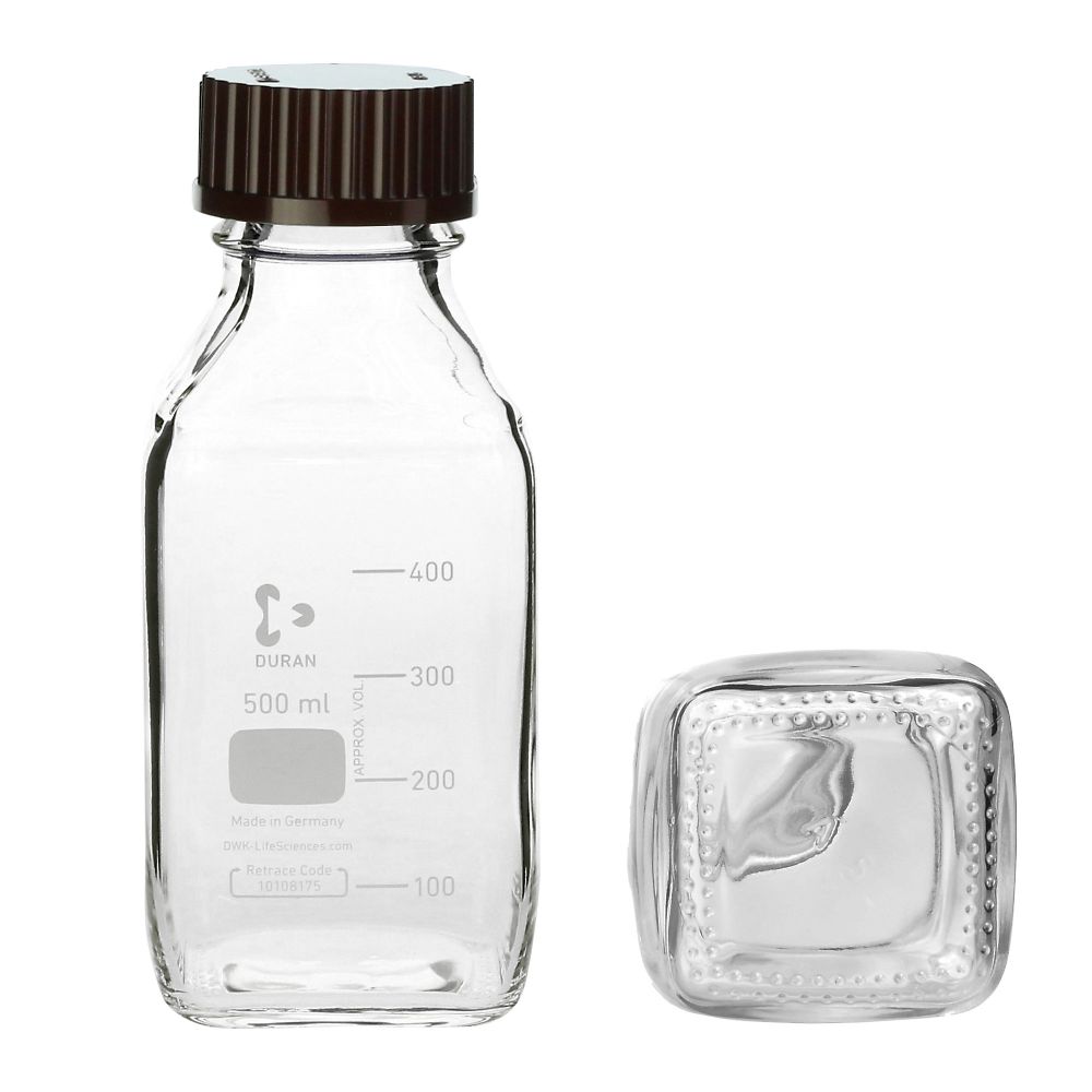 ねじ口瓶角型 デュラン（R） 赤キャップ付 500mL 017230-5001A