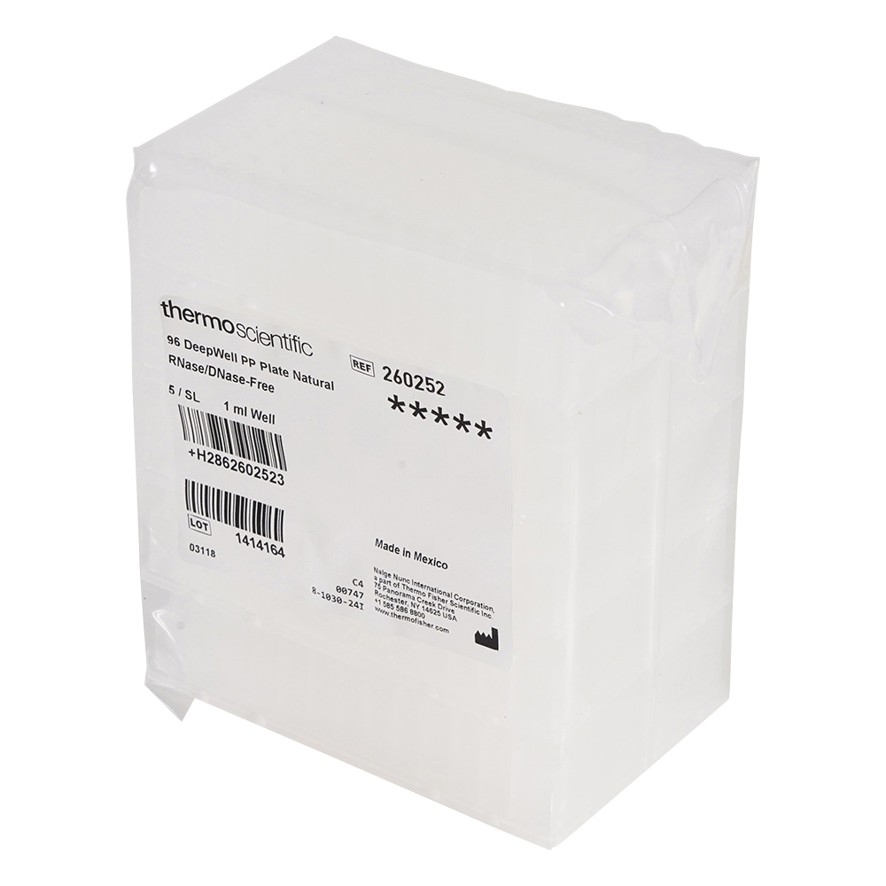 96ディープウェルプレート 未滅菌 1.3mL 1箱（5枚×10袋入） 260252
