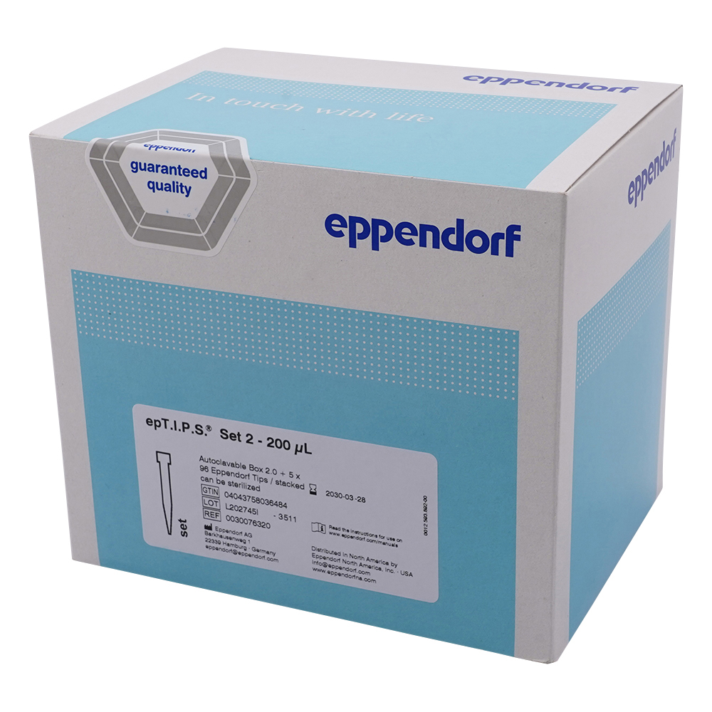 ピペットチップ（epTIPS） セット 2～200uL （96本/トレー×5+ケース（空箱）） 0030 076.320