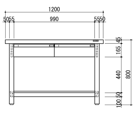 作業台（ホワイトタイプ） 引出し（片面）2 1200×750×800mm KSD-1275W