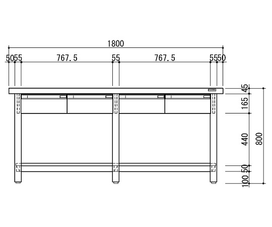 作業台（ホワイトタイプ） 引出し（片面）4 1800×750×800mm KSD-1875W