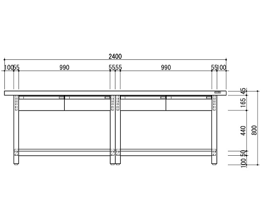 作業台（ホワイトタイプ） 引出し（片面）4 2400×750×800mm KSD-2475W