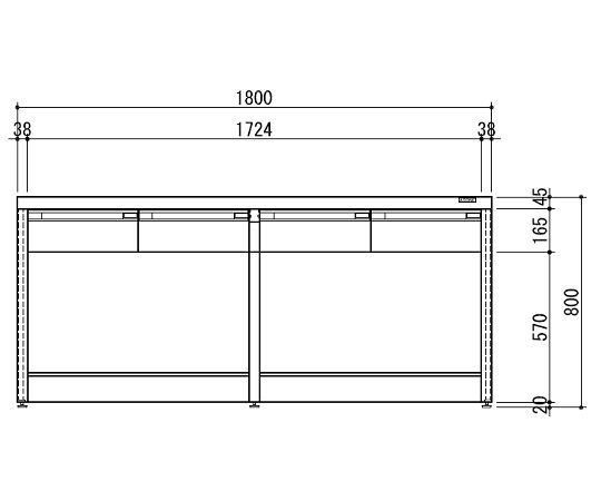 サイド実験台 ホワイト天板・フレームタイプ 1800×900×800 HTO-1890W
