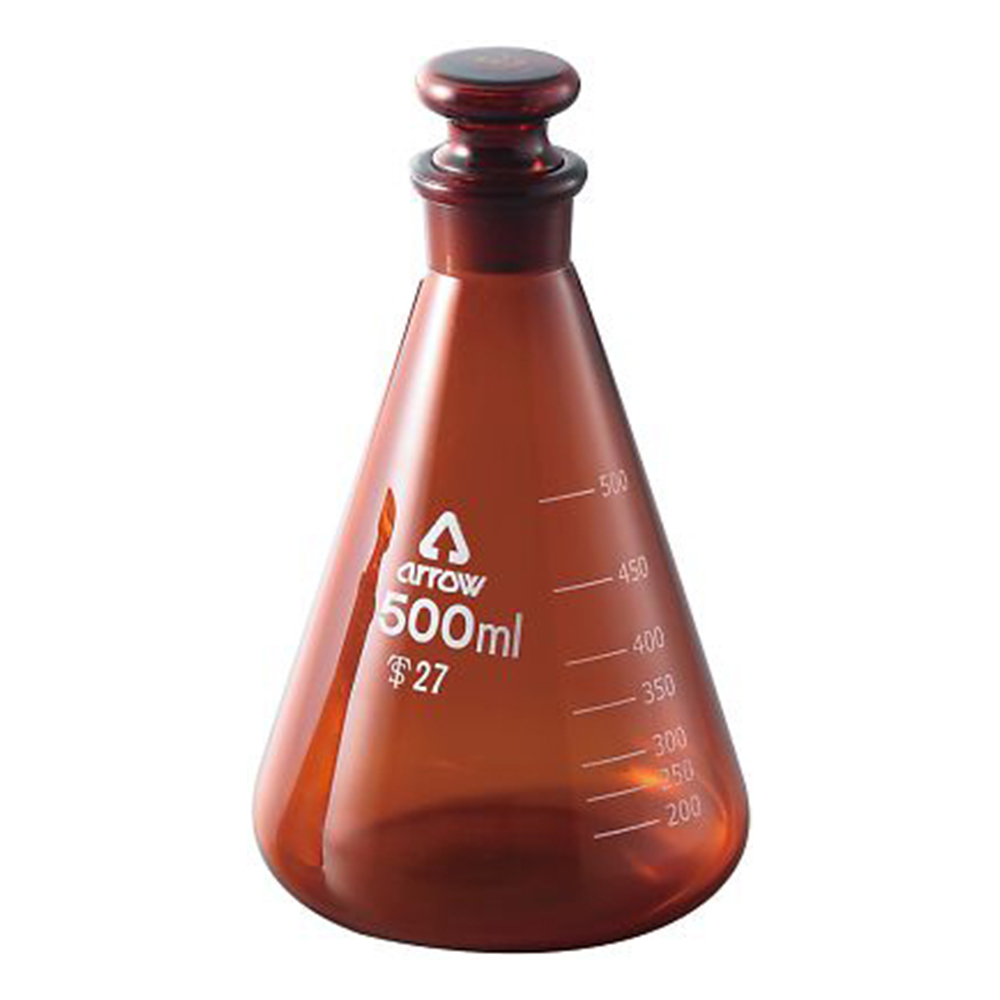 共栓三角フラスコ（茶褐色） 500mL 500