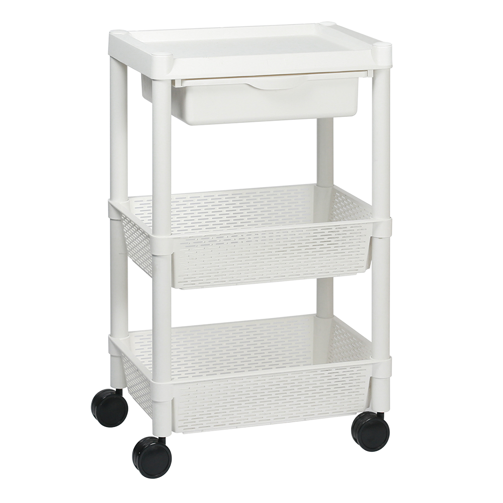 プラスチックカゴワゴン 3段（トップシェルフ） DB13-WH