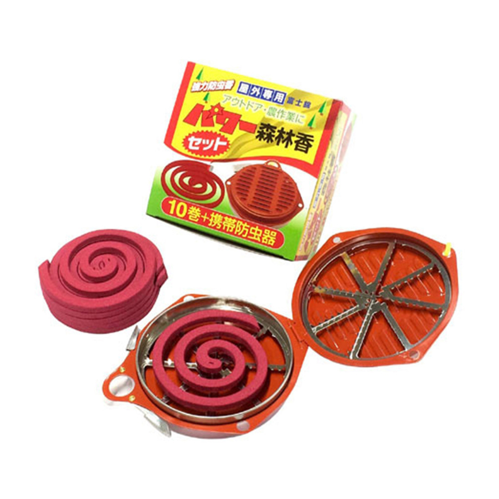 防虫・防獣線香　パワー森林香１０巻＋携帯防虫器セット