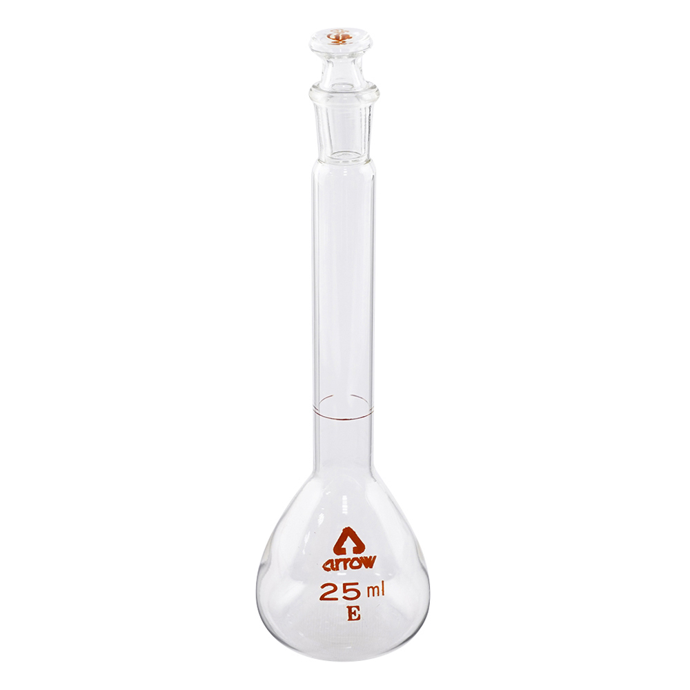 透明摺りメスフラスコ（硬質ガラス製） 白 25mL