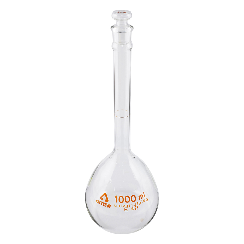 透明摺りメスフラスコ（硬質ガラス製） 白 1L