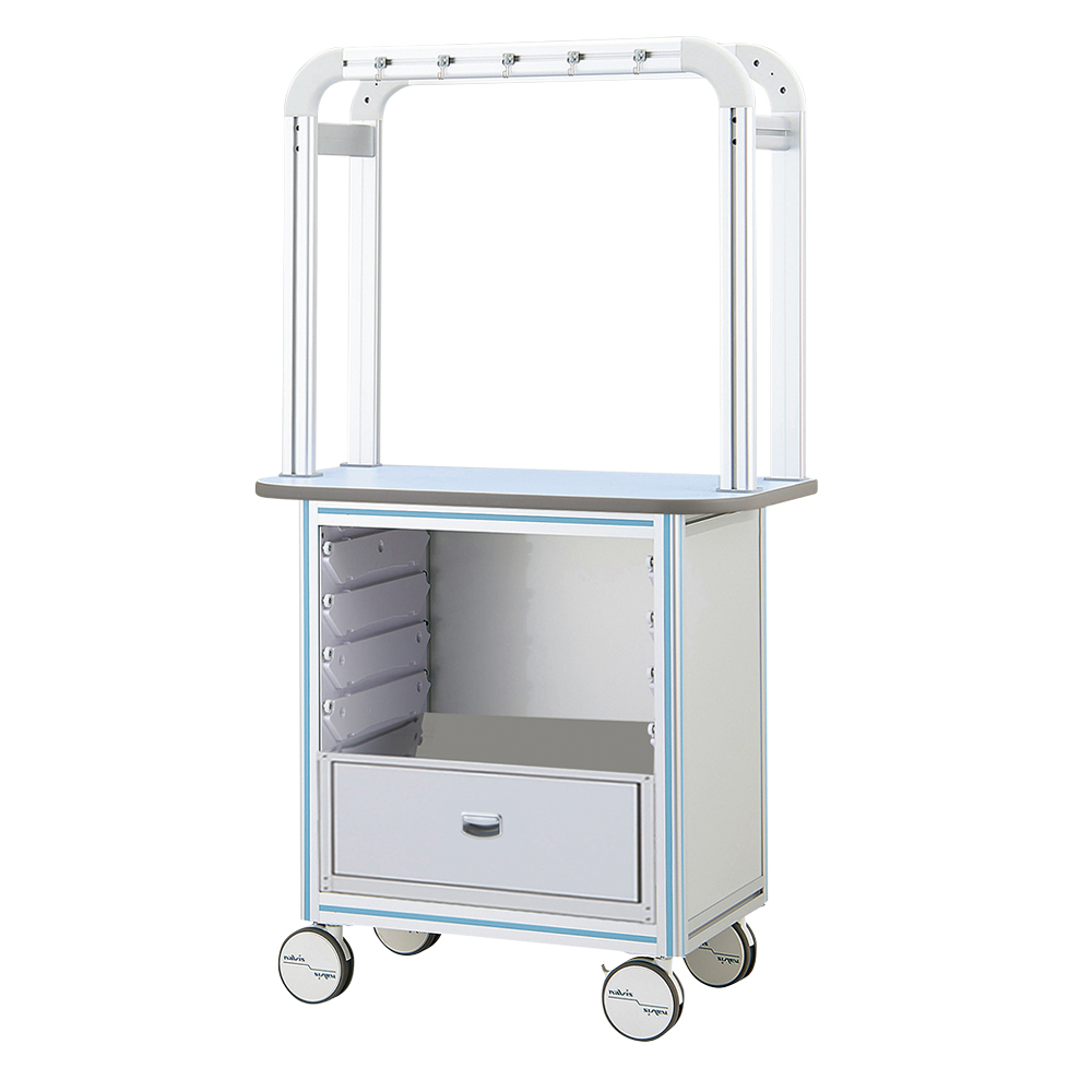 点滴作業台 片面型・引出し付きダブルフレーム 900×500×1650mm 1列×4段 ブルー OT9-1LB-L