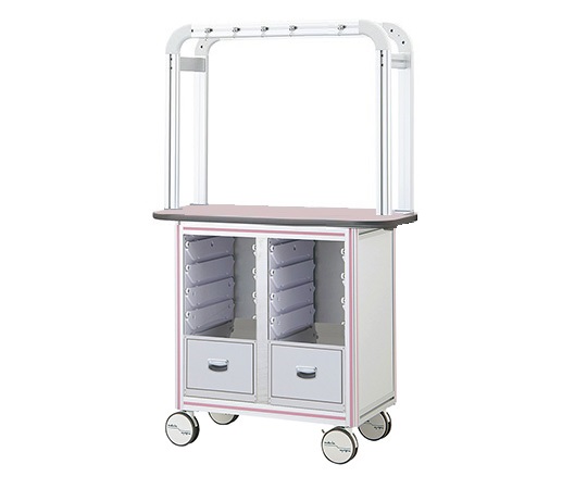 点滴作業台 片面型・引出し付きダブルフレーム 900×500×1650mm 2列×4段 ピンク OT9-2LP-L