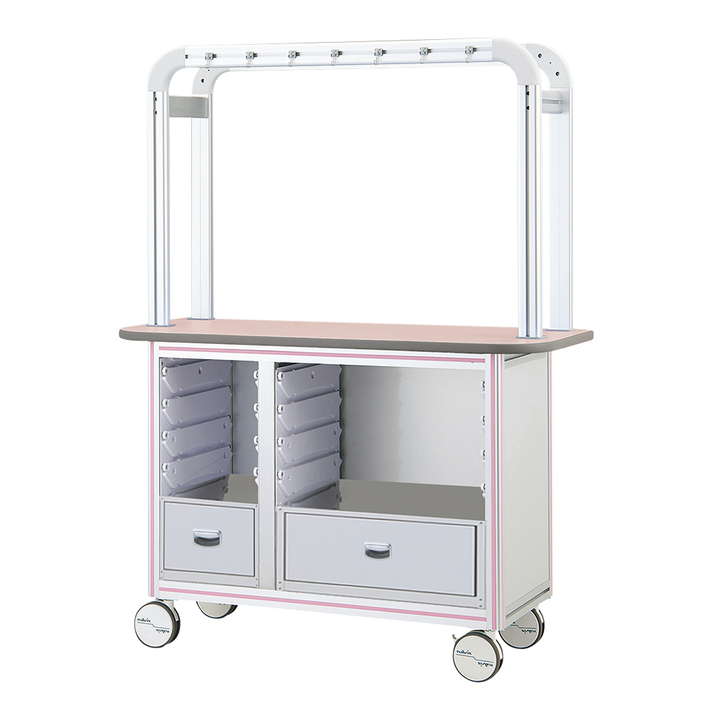 点滴作業台 片面型・引出し付きダブルフレーム 1200×500×1650mm 2列×4段 ピンク OT12-2LP-L