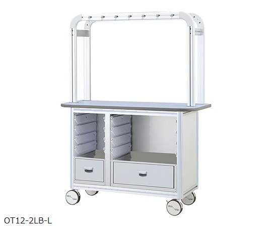 点滴作業台 片面型・引出し付きダブルフレーム 1200×500×1650mm 2列×4段 ブルー OT12-2LB-L