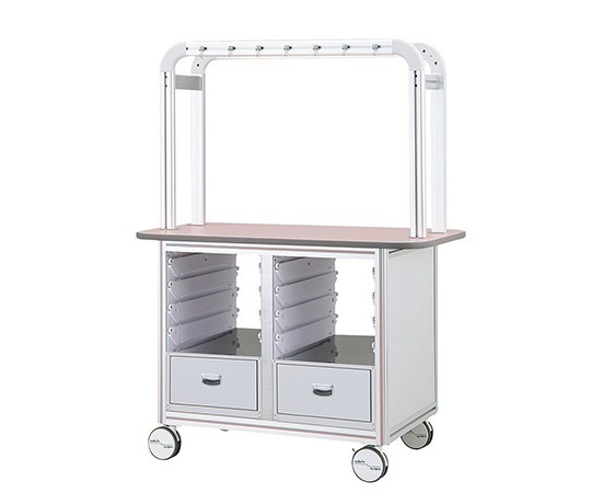 点滴作業台 対面型・引出し付きダブルフレーム 1200×900×1650mm 2列×4段 ピンク BT12-2LP-L