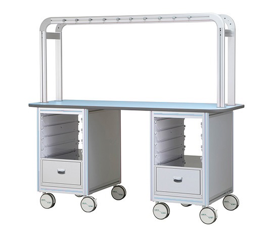 点滴作業台 対面型・引出し付きダブルフレーム 1800×900×1650mm 2列×4段 ブルー BT18-2LB-L