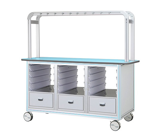 点滴作業台 対面型・引出し付きダブルフレーム 1800×900×1650mm 3列×4段 ブルー BT18-3LB-L