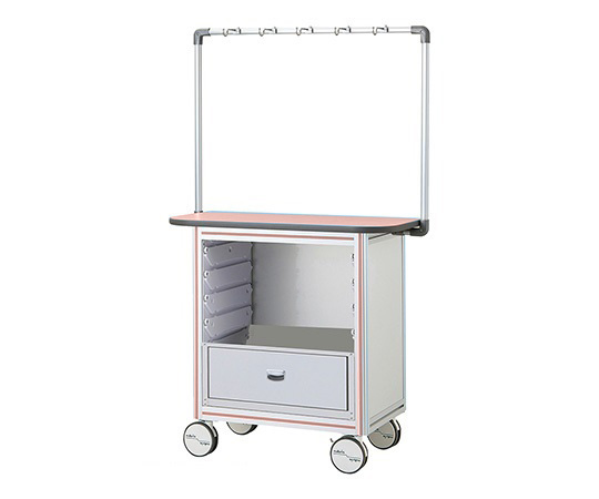 点滴作業台 片面型・引出し付きシングルフレーム 970×500×1675mm 1列×4段 ピンク TO9-1LP-L