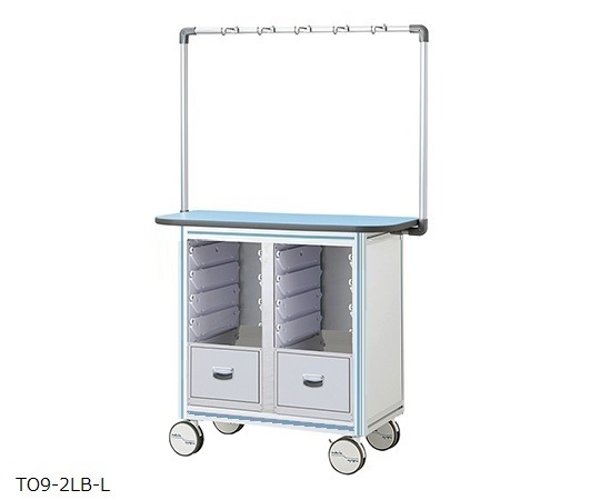 点滴作業台 片面型・引出し付きシングルフレーム 970×500×1675mm 2列×4段 ブルー TO9-2LB-L