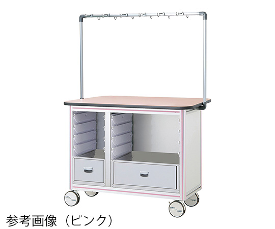 点滴作業台 片面型・引出し付きシングルフレーム 1270×500×1675mm 2列×4段 ピンク TO12-2LP-L