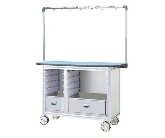 点滴作業台 片面型・引出し付きシングルフレーム 1270×500×1675mm 2列×4段 ブルー TO12-2LB-L