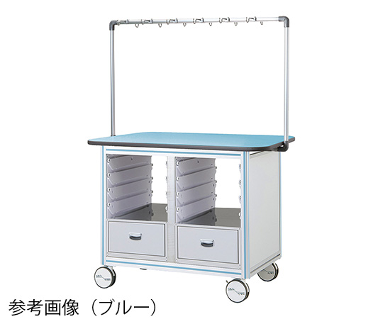 点滴作業台 対面型・引出し付きシングルフレーム 1270×900×1675mm 2列×4段 ピンク TB12-2LP-L