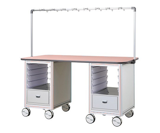 点滴作業台 対面型・引出し付きシングルフレーム 1870×900×1675mm 2列×4段 ピンク TB18-2LP-L