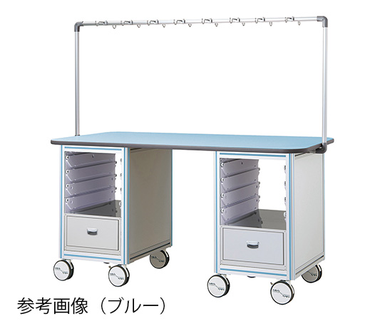 点滴作業台 対面型・引出し付きシングルフレーム 1870×900×1675mm 2列×4段 ブルー TB18-2LB-L