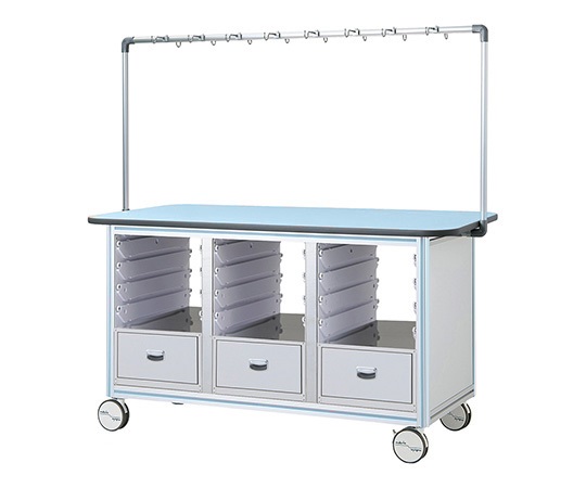 点滴作業台 対面型・引出し付きシングルフレーム 1870×900×1675mm 3列×4段 ブルー TB18-3LB-L
