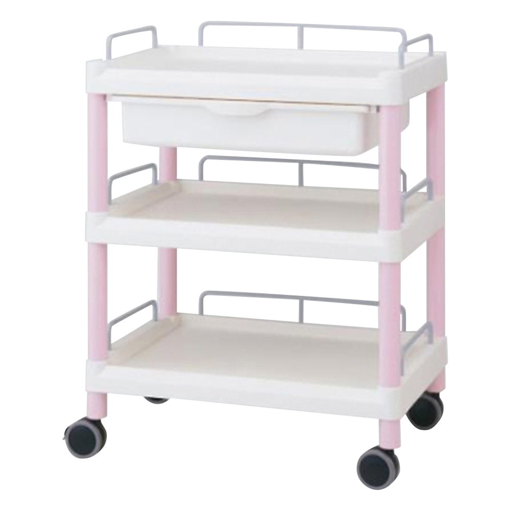 モバイルイージーカート(ガード枠付き：ピンク) 引出しあり 3段 645×444×835 ME21FH