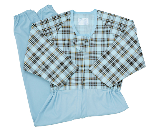 介護寝巻き コンビネーション（フルオープン型） タータンブルー L 5738-TA