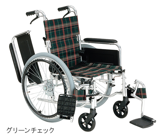 車いす（自走式アルミ製背折れタイプ）　エアータイヤ　グリーンチェック KS80-4043GC