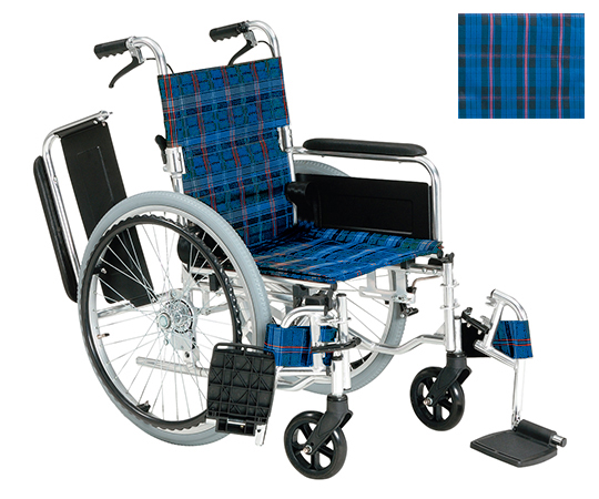 車いす（自走式アルミ製背折れタイプ）　ノーパンクタイヤ　ネイビーチェック KS80-4043NC NP