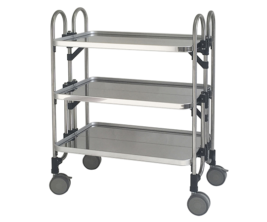 折りたたみ式ワゴン　763×505×958mm　3段　シルバー