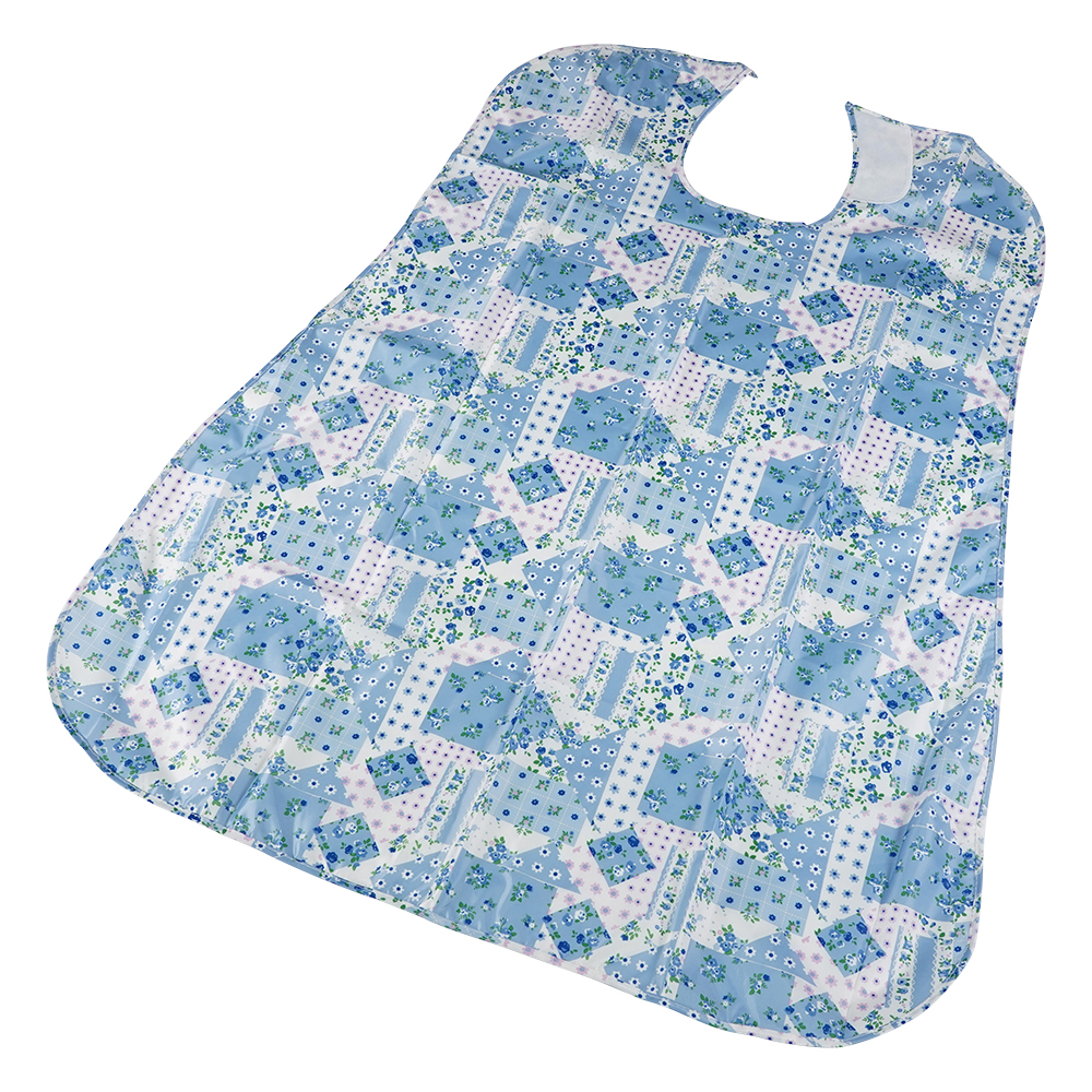 さわやか食事用エプロン パッチワーク ブルー