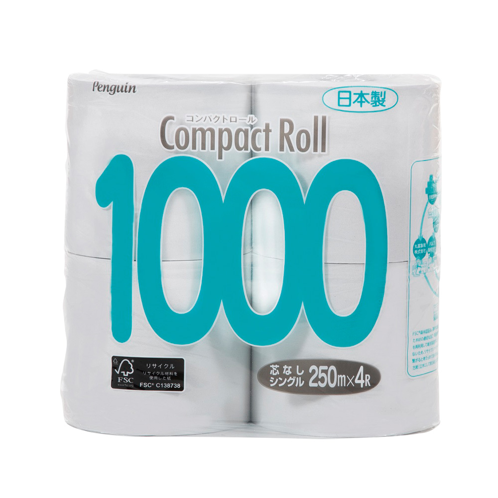 スーパーロングトイレットペーパー（芯なし） シングル 4個入