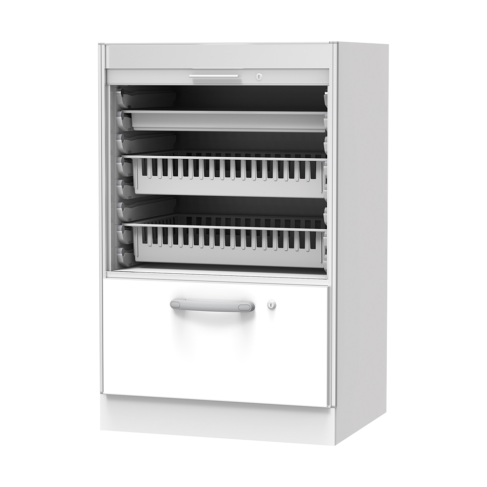 材料キャビネット（ロータイプ・トレイ収納+引出） 664×550×1050mm シャッター SL-TL