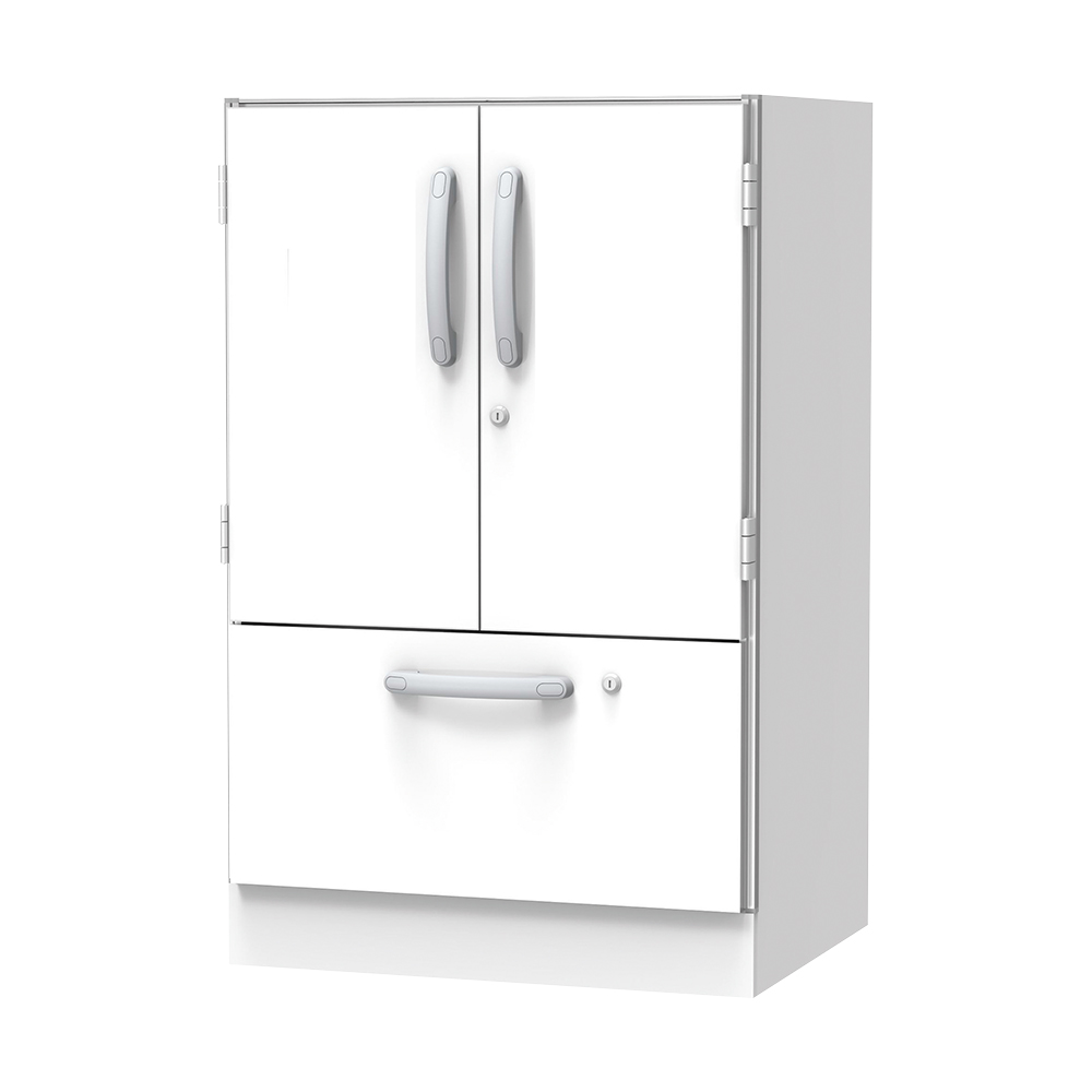 材料キャビネット（ロータイプ・トレイ収納+引出） 664×550×1050mm 両開き扉 SL-TL