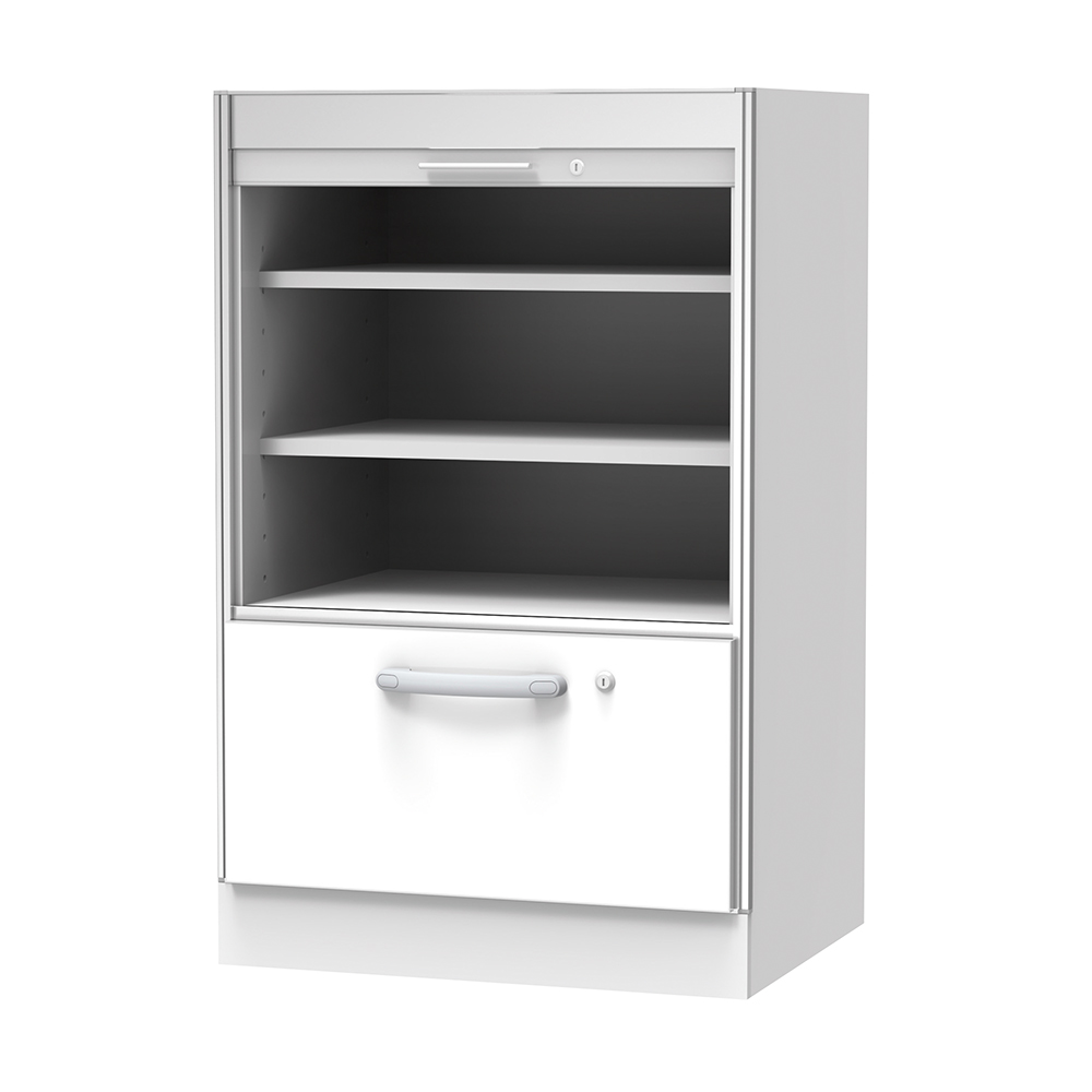 材料キャビネット（ロータイプ・棚板+引出） 664×550×1050mm シャッター SL-SL