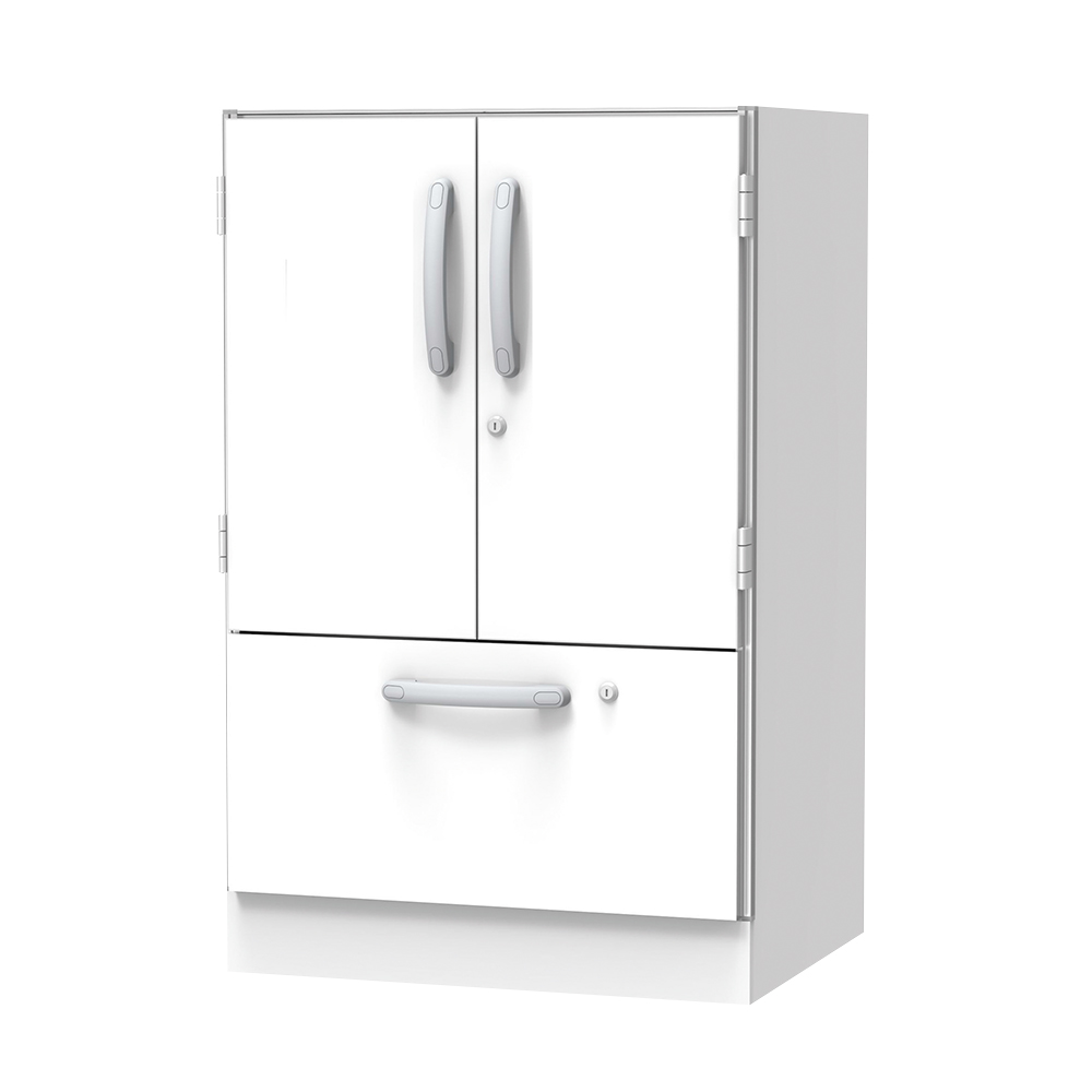 材料キャビネット（ロータイプ・棚板+引出） 664×550×1050mm 両開き扉 SL-SL